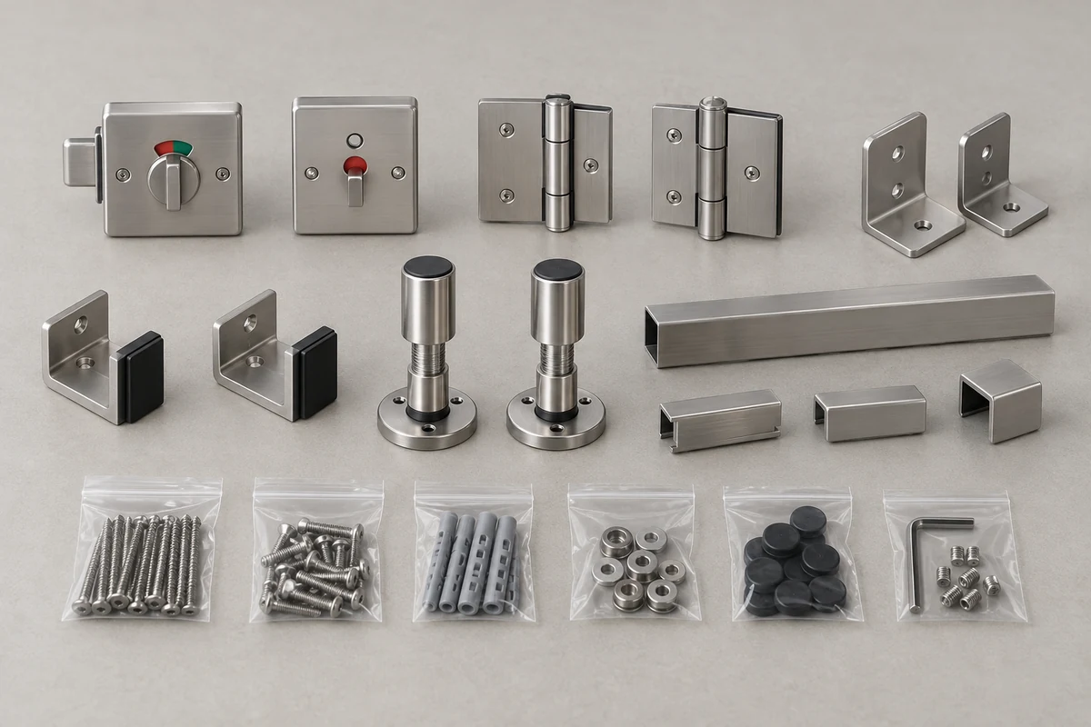 Kit complet de quincaillerie pour cloisons sanitaires au format paysage