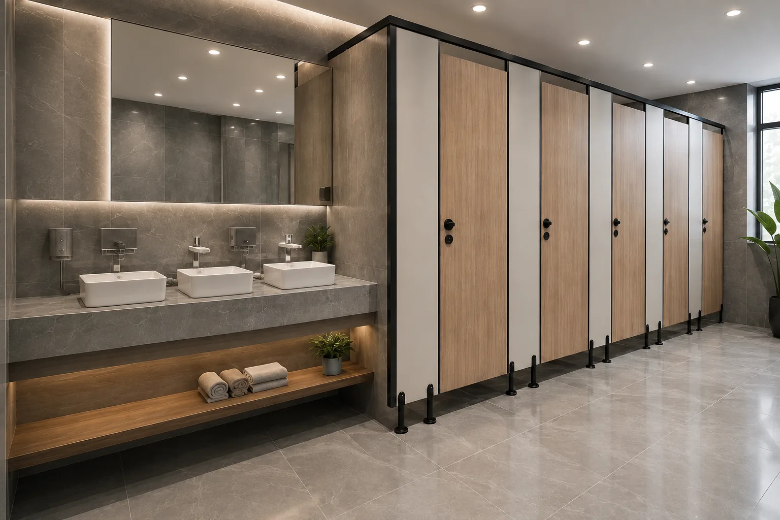 Cinq cabines sanitaires commerciales coordonnées