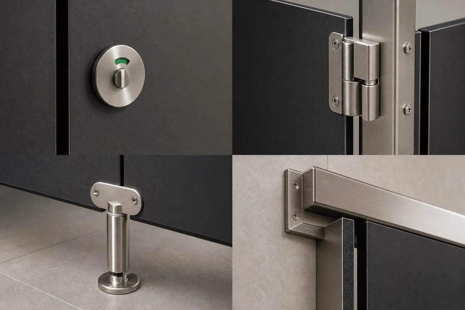 Détails de quincaillerie installée sur cloisons sanitaires